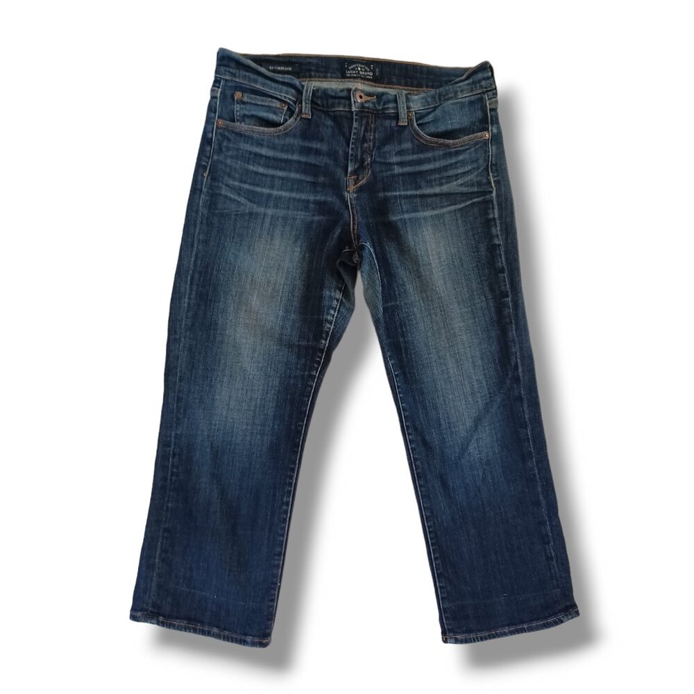 Lucky Brand Cropped Jeans Easy Rider Cop Midrise Dark Wash Stretch Size 30